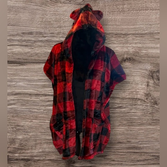 Wearable Plaid Hooded Throw Wrap Blanket Soft & Cozy Shawl Robe Pockets New OS - Picture 4 of 16